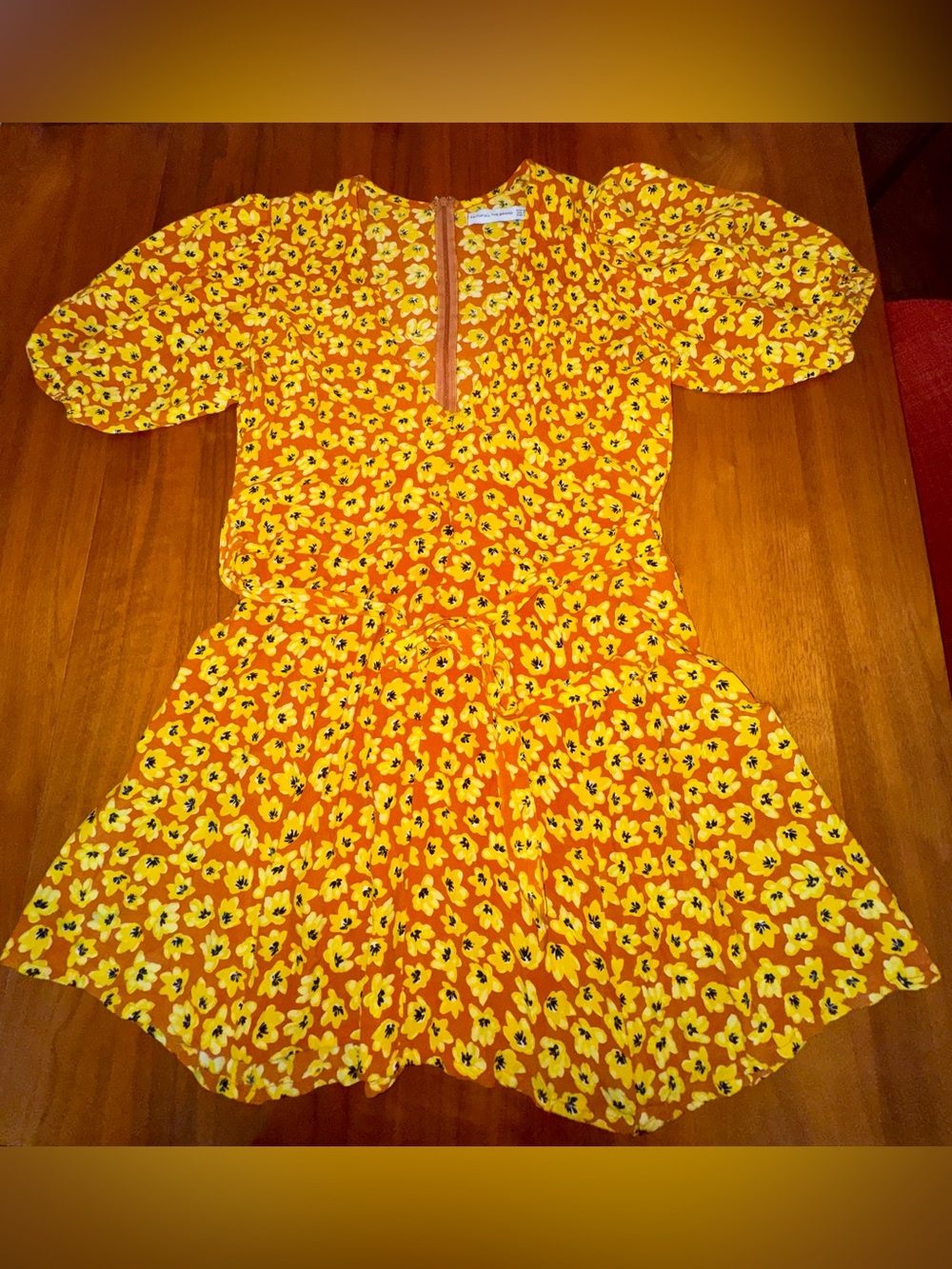 Faithfull the Brand “Ilia” Yellow Floral Mini Dress, Puffed Sleeves, Size 6 - Picture 7 of 14